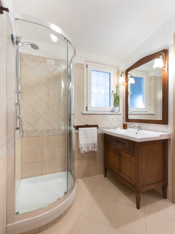 Bathroom with corner shower